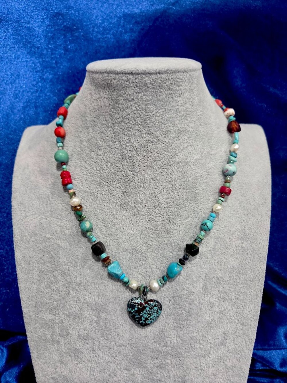 Vintage Peyote Bird Southwestern Multi Gemstone Necklace 925 Sterling